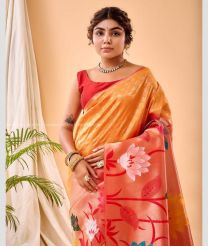 Carrot Orange and Red color paithani sarees with paithani border design -PTNS0005129