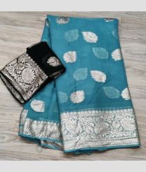 Blue Ivy and Black color Georgette sarees with all over jari pan buties with banarasi jari border design -GEOS0023958