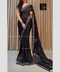 Black color Chiffon sarees with all over beads work along with superbb zari lining design -CHIF0001948