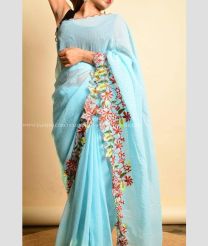 Blue Turquoise color Georgette sarees with sequencing work and multiple thread work design -GEOS0020957
