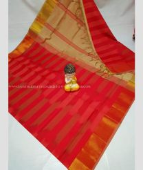 Red and Bisque color Tripura Silk handloom saree with all over ikkat with kaddi border design -TRPP0006361