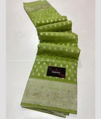 Green color Banarasi sarees with all over buti's water zari weaving beautiful flower border design -BANS0007338