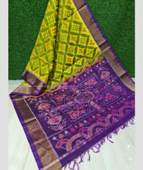 Acid Green and Purple color Ikkat sico handloom saree with all over ikkat design -IKSS0000347
