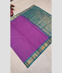Purple and Cyan Blue color gadwal cotton handloom saree with all over small checks with jari border design -GAWT0000259