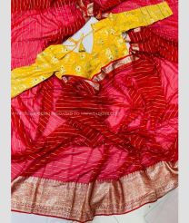 Deep Pink and Yellow color Georgette sarees with all over strip lining pattern with jari and jacquard border design -GEOS0024267