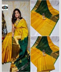 Golden Yellow and Pine Green color uppada pattu handloom saree with plain with 400 kaddy border design -UPDP0021113