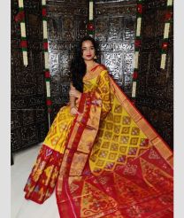 Yellow and Red color Ikkat sico handloom saree with all over ikkat design -IKSS0000447