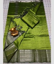 Green and Silver color mangalagiri pattu handloom saree with kanchi border design -MAGP0026586