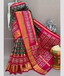 Forest Fall Green and Pink color pochampally ikkat pure silk handloom saree with pochampally ikkat design -PIKP0036718