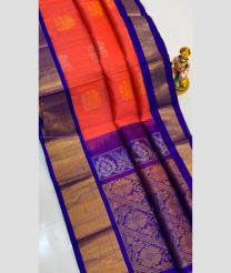 Bean Red and Blue color kuppadam pattu handloom saree with all over small check and big buties design -KUPP0097054