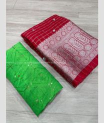 Green and Red color Organza sarees with all over checks design -ORGS0003207