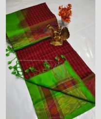 Maroon and Parrot Green color Tripura Silk handloom saree with all over mahanati checks with pochampally border design -TRPP0008044