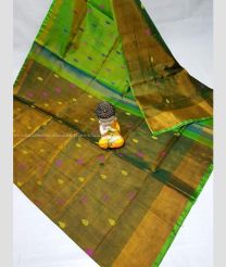 Dark Mehendi Green and Parrot Green color Uppada Tissue handloom saree with all over nakshtra buties design -UPPI0001677