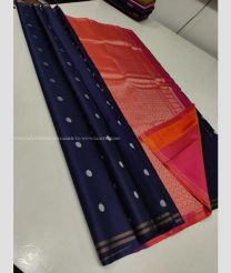 Navy Blue and Pink color kanchi pattu handloom saree with all over hand woven big buties with trendy collection design -KANP0012726