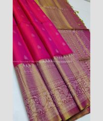 Pink and Golden color soft silk kanchipuram sarees with all over buties with double warp border design -KASS0000938