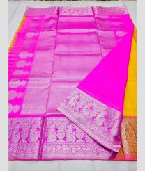 Mango Yellow and Pink color venkatagiri pattu sarees with all over button buttas design -VAGP0000965