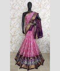 Rose Pink and Purple color pochampally ikkat pure silk handloom saree with pochampally ikkat design -PIKP0036739