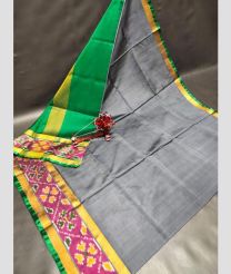 Grey and Green color uppada pattu handloom saree with pochampally border design -UPDP0021219