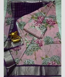 Baby Pink and Plum Purple color mangalagiri pattu handloom saree with all over digital printed with 150 by 50 jari border design -MAGP0026242
