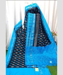 Black and Blue color pochampally ikkat pure silk handloom saree with pochampalli ikkat design -PIKP0027088