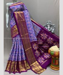 Purple Blue and Magenta color pochampally ikkat pure silk handloom saree with pochampally ikkat design -PIKP0036730