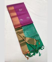 Magenta and Elf Green color soft silk kanchipuram sarees with all over buties design -KASS0001024