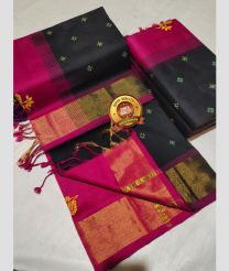 Black and Pink color Tripura Silk handloom saree with kaddy border design -TRPP0008581