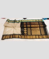 Cream Sky BLue and Black color gadwal sico handloom saree with temple border saree design -GAWI0000390