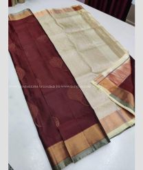 Maroon and Cream color soft silk kanchipuram sarees with kaddy border saree design -KASS0000388
