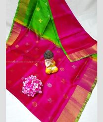 Pink and Parrot Green color uppada pattu handloom saree with all over bb buties design -UPDP0020787