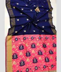 Navy Blue and Pink color Banarasi sarees with all over big buties saree design -BANS0000913