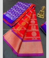Blue and Red color Kollam Pattu handloom saree with all over checks and buties sarees design -KOLP0000644