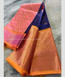 Navy Blue and Rose Pink color mangalagiri pattu handloom saree with kuppadam border design -MAGP0026553