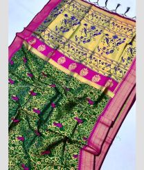 Pine Green and Pink color paithani sarees with unique pattern and also full anmol zari jal pattern design -PTNS0005167