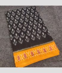 Black and Mango Yellow color pochampally Ikkat cotton handloom saree with pochampalli design -PIKT0000478
