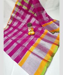 Pink and Yellow color Uppada Cotton handloom saree with plain design -UPAT0004348