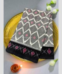 Grey and Black color pochampally Ikkat cotton handloom saree with pochampalli ikkat design -PIKT0000765