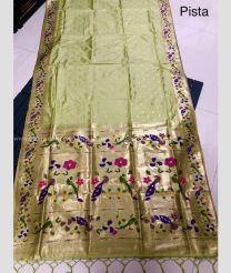 Fern Green and Golden color paithani sarees with pure zari lotus butti design and lotus border -PTNS0005282