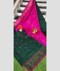Pine Green and Rose Pink color Tripura Silk handloom saree with pochampally border design -TRPP0008555