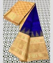 Royal Blue and Cream color kuppadam pattu handloom saree with plain with big temple and rudraksha kanchi border design -KUPP0096810