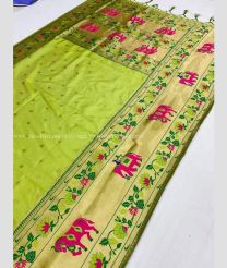 Parrot Green and Dark Green color paithani sarees with all over buties with anchulatha border design -PTNS0005191