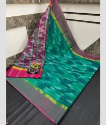 Turquoise and Grey color Uppada Cotton handloom saree with all over ikkat design -UPAT0004687