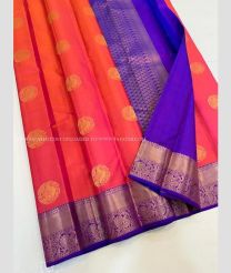 Red and Purple Blue color kanchi pattu handloom saree with all over big buties design -KANP0013740