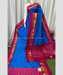Blue and Magenta color pochampally ikkat pure silk handloom saree with all over ikkat design -PIKP0035709