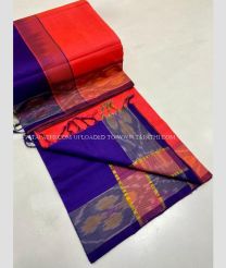Bean Red and Purple Blue color Tripura Silk handloom saree with plain and thread woven lines with pochampally border design -TRPP0008024