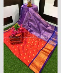Red and Purple color Chenderi silk handloom saree with all over butties saree design -CNDP0011826