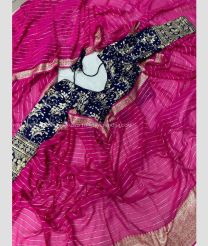 Pink and Navy Blue color Georgette sarees with all over strip lining pattern with jari and jacquard border design -GEOS0024275