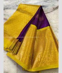 Yellow and Purple color mangalagiri pattu handloom saree with kuppadam border design -MAGP0026545