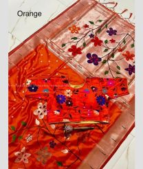 Orange color paithani sarees with pure zari design and minakari muniya boder -PTNS0004964