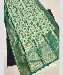 Turquoise and Medium Teal color silk sarees with big boder and heavy mina zari weaving pallu design -SILK0017291